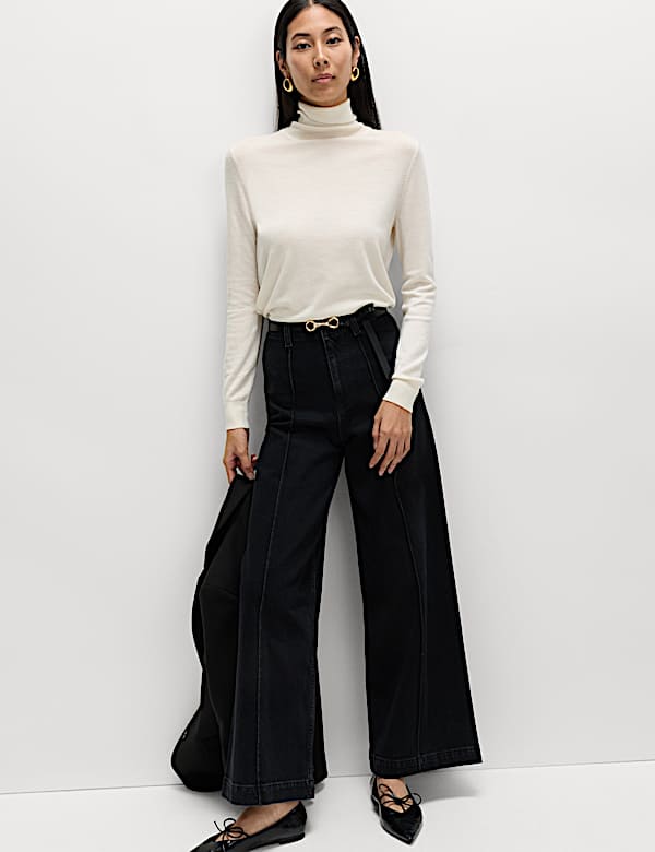 Pintuck Wide Leg Ankle Grazer Jeans - ID
