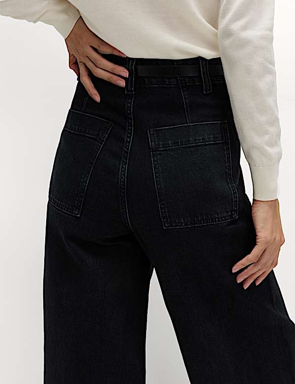 Pintuck Wide Leg Ankle Grazer Jeans - ID