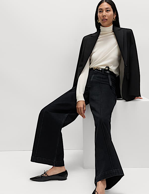 Pintuck Wide Leg Ankle Grazer Jeans - ID
