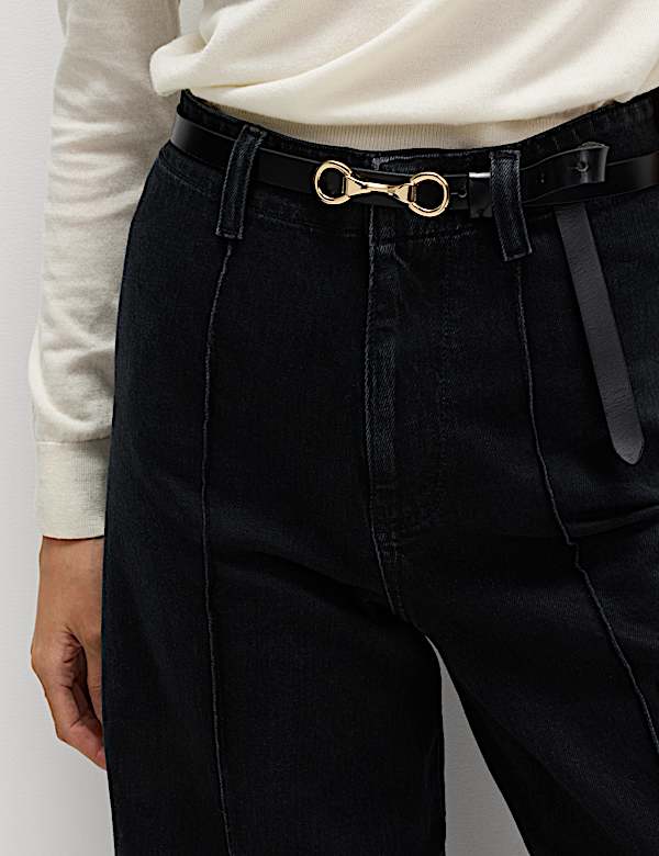 Pintuck Wide Leg Ankle Grazer Jeans - ID