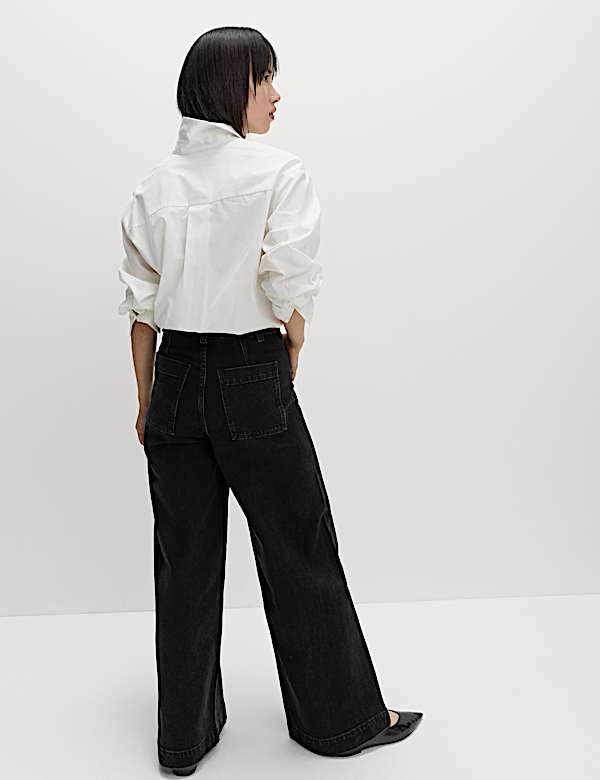 Pintuck Wide Leg Ankle Grazer Jeans - ID