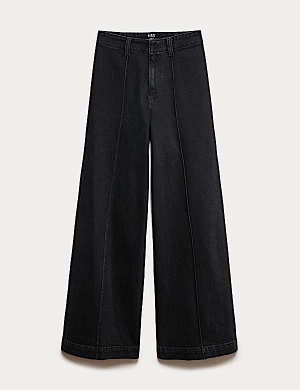 Pintuck Wide Leg Ankle Grazer Jeans - ID