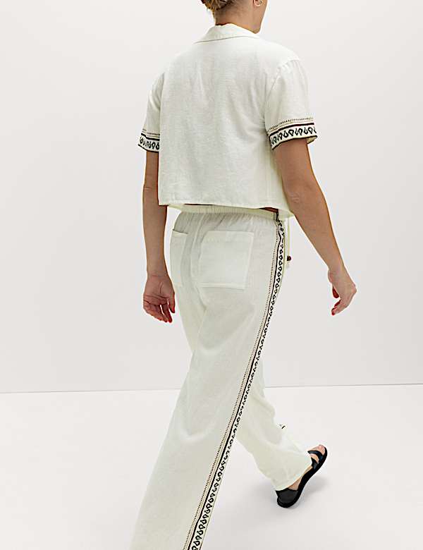 Linen Rich Side Detail Wide Leg Trousers