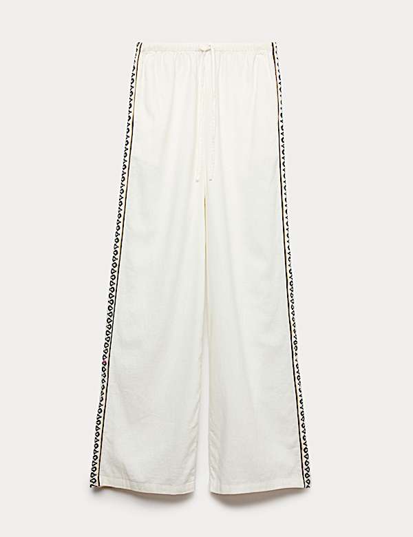 Linen Rich Side Detail Wide Leg Trousers
