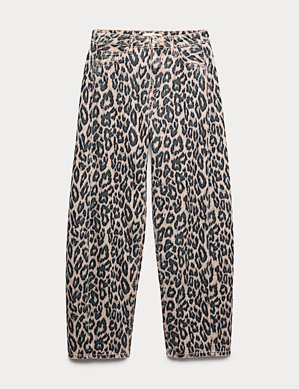 Jeans barrel de talle medio con estampado de animales - US