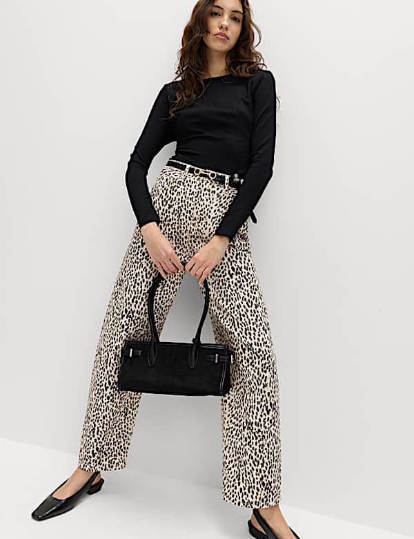 Jean taille normale coupe barrel &agrave; imprim&eacute; animal - FR