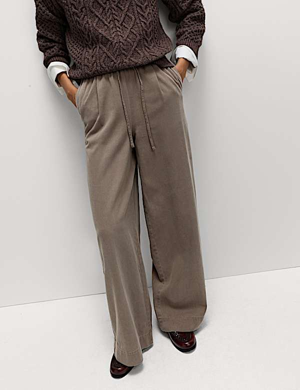 Lyocell Blend Pull On Wide Leg Trousers