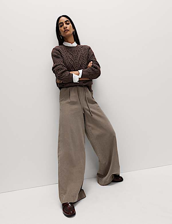 Lyocell Blend Pull On Wide Leg Trousers