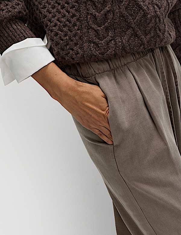 Lyocell Blend Pull On Wide Leg Trousers