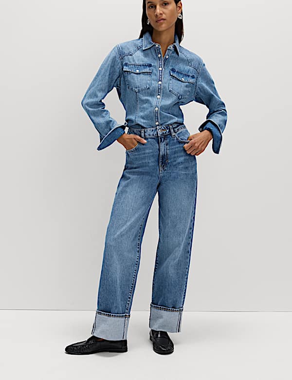 Premium Wide Leg Turn Up Jeans - US