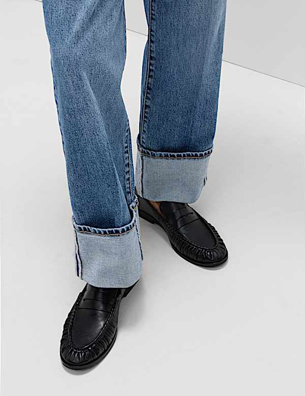 Premium Wide Leg Turn Up Jeans - US
