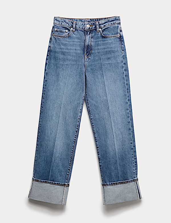 Premium Wide Leg Turn Up Jeans - US