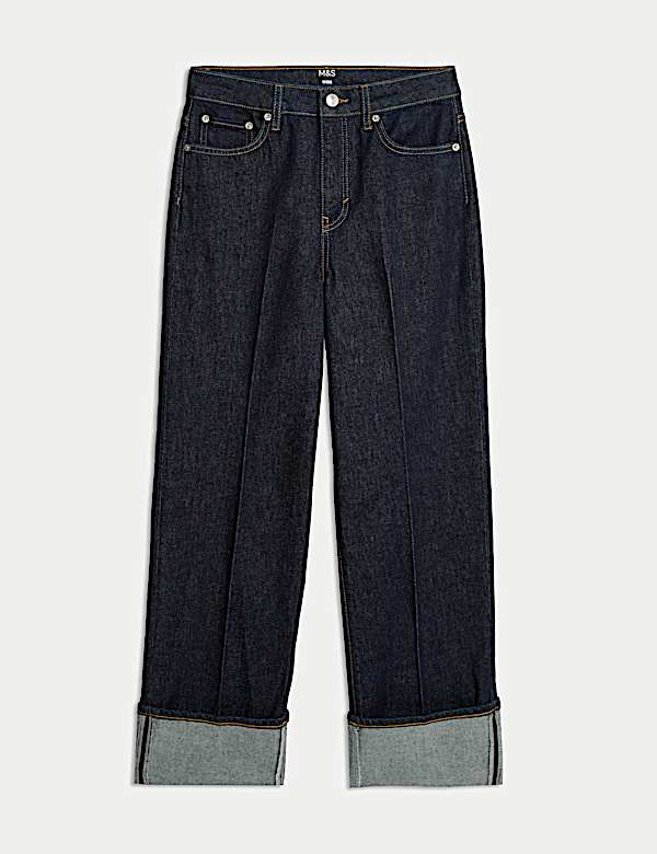 Mid Rise Wide Leg Turn Up Jeans