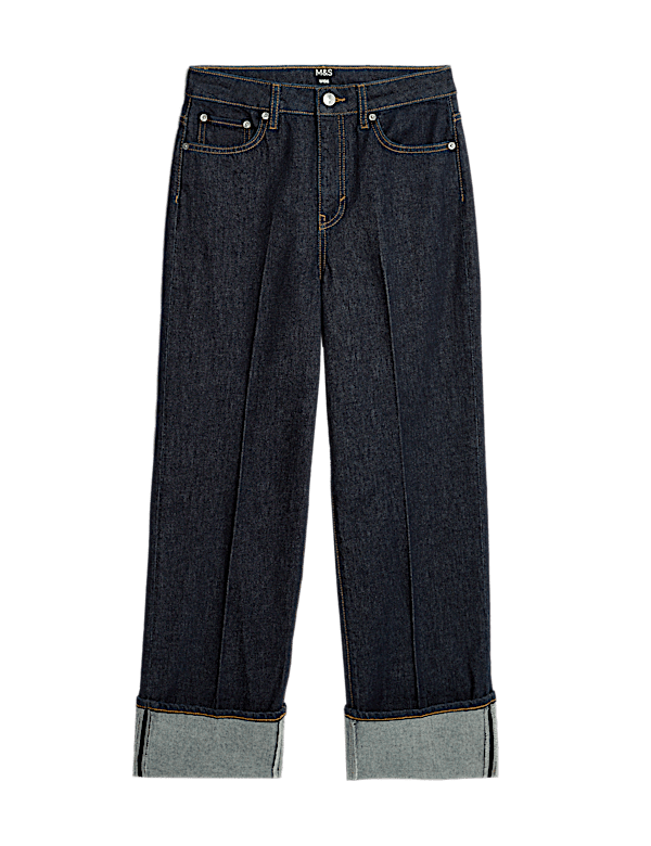 Mid Rise Wide Leg Turn Up Jeans