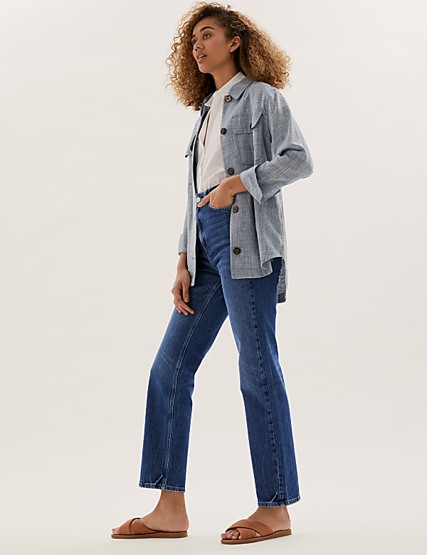 High waist stretch straight leg jeans online