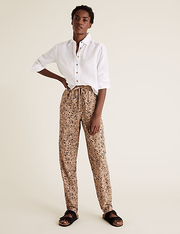 Flax Linen Mix Printed Regular Fit Trouser
