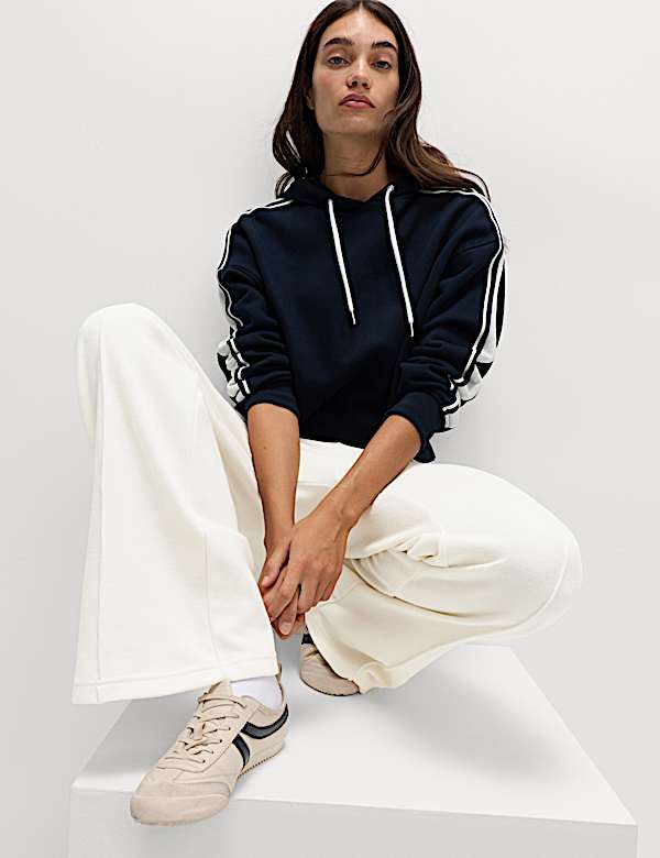 Cotton Blend Cosy Rib Pintuck Wide Leg Trousers