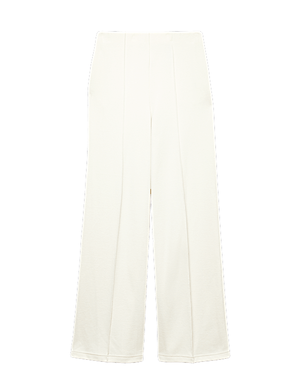 Cotton Blend Cosy Rib Pintuck Wide Leg Trousers