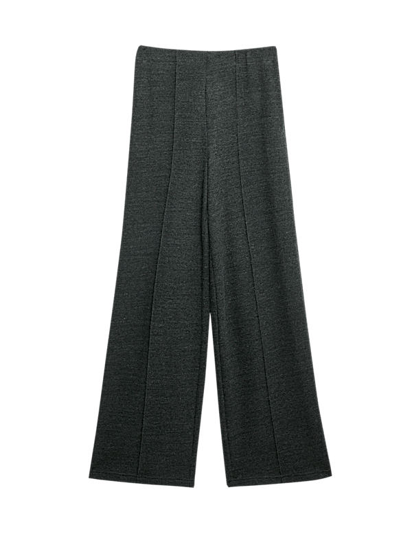 Cotton Blend Cosy Rib Pintuck Wide Leg Trousers