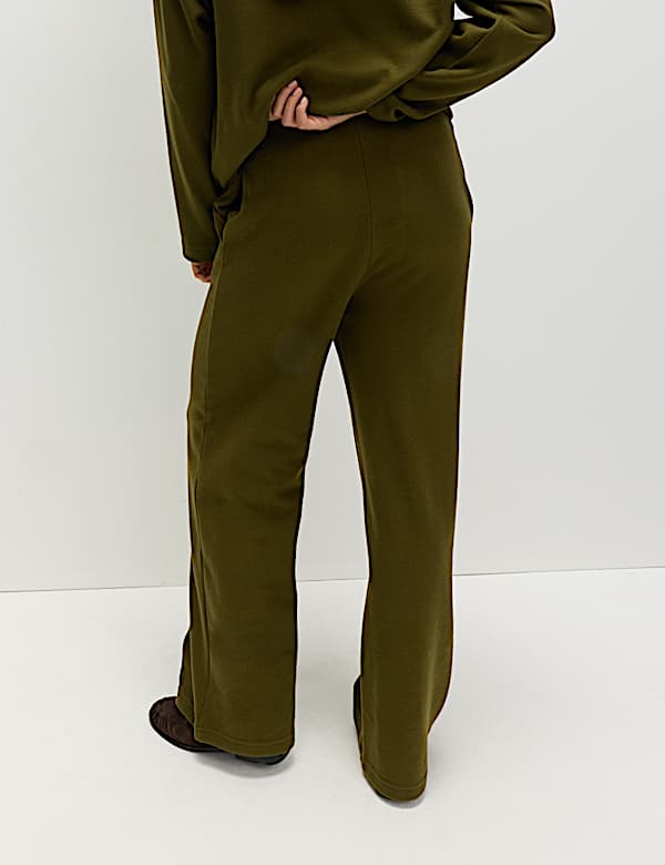 Cotton Blend Cosy Rib Pintuck Wide Leg Trousers - SE