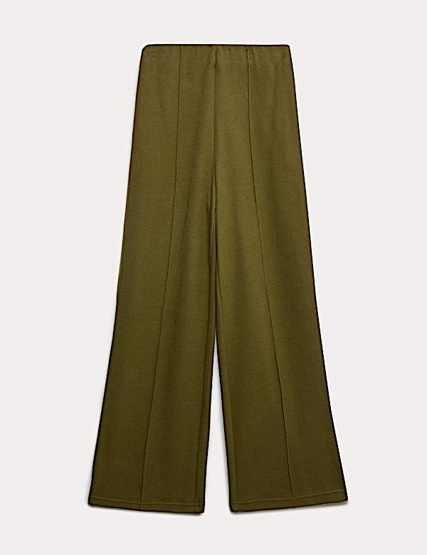 Cotton Blend Cosy Rib Pintuck Wide Leg Trousers - SE