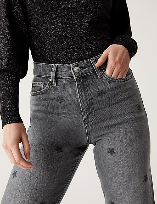 Boyfriend Embroidered Ankle Grazer Jeans