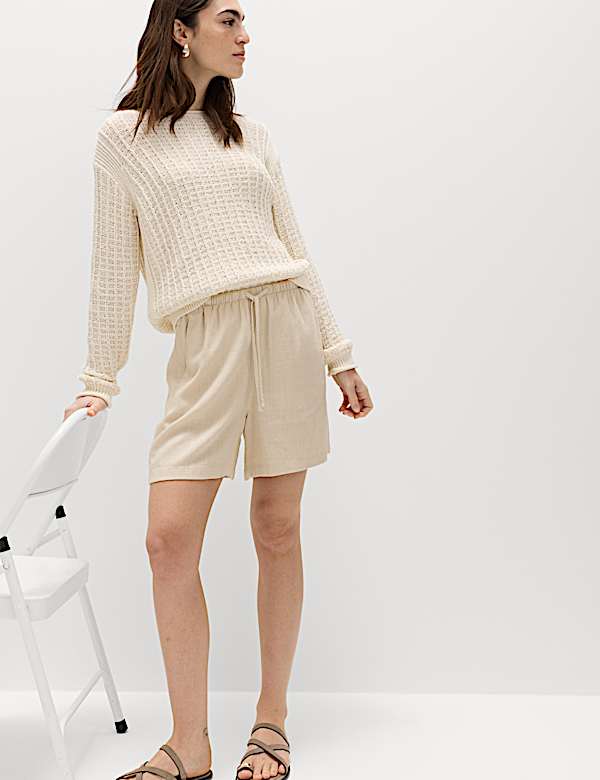 Pull On High Waisted Shorts with Linen