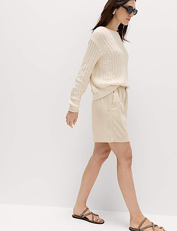 Pull On High Waisted Shorts with Linen - BN