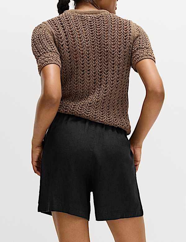 Pull On High Waisted Shorts with Linen