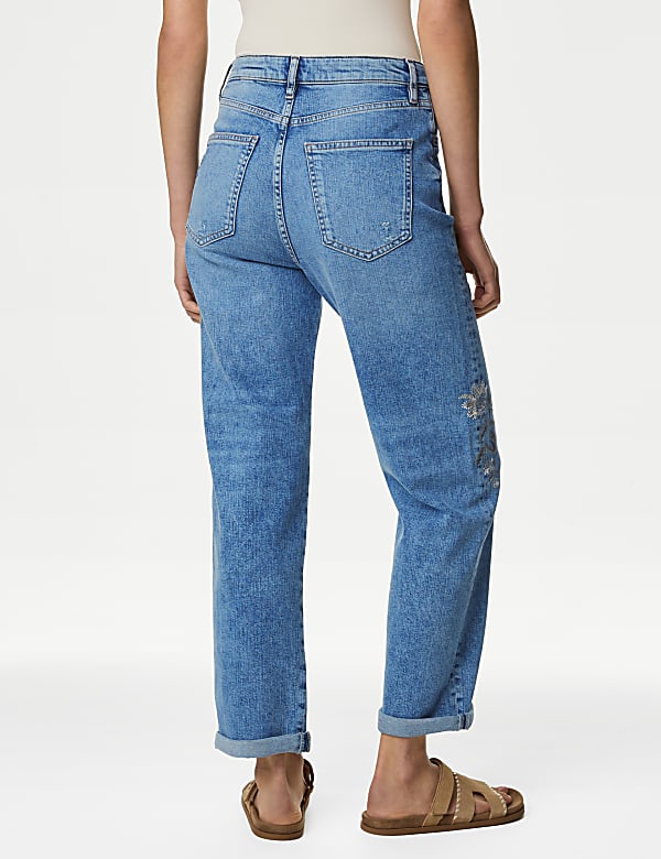 Boyfriend Embroidered Ankle Grazer Jeans