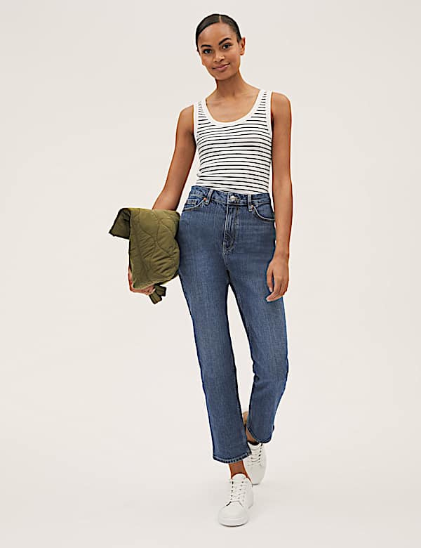 Cotton Blend Straight Leg Ankle Grazer Jeans