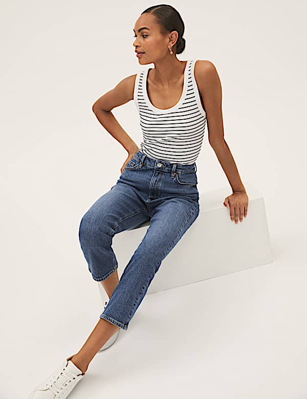 Cotton Blend Straight Leg Ankle Grazer Jeans