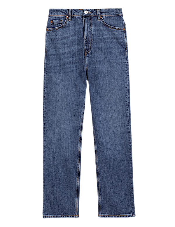 Cotton Blend Straight Leg Ankle Grazer Jeans