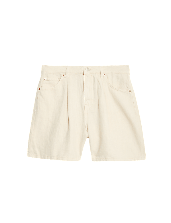 Denim Pleat Front Shorts