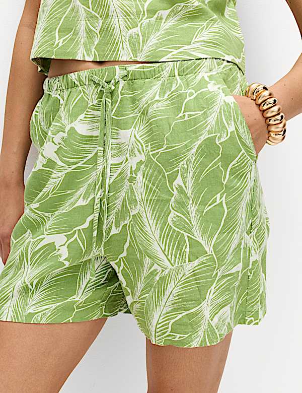 Linen Rich Palm Print Shorts - TW