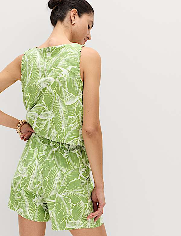 Linen Rich Palm Print Shorts - TW