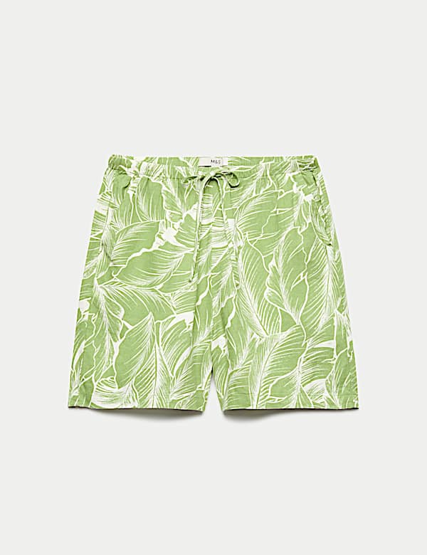 Linen Rich Palm Print Shorts - CN