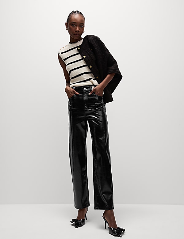 Leather look straight leg trousers store