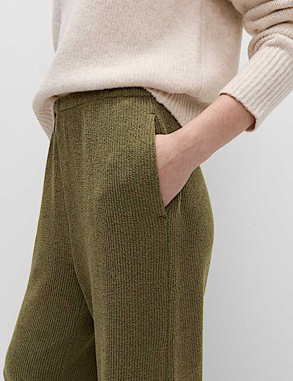 Geborstelde, geribbelde broek met wijde pijpen - BE