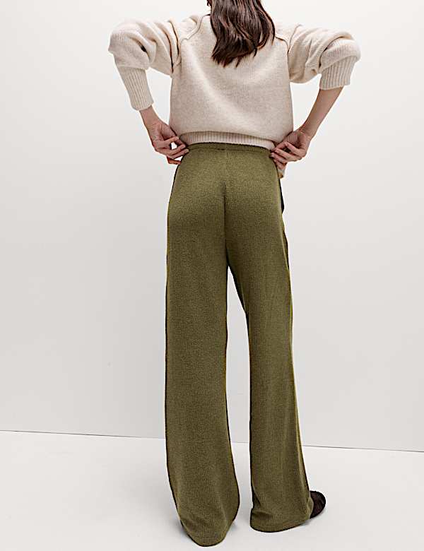 Geborstelde, geribbelde broek met wijde pijpen - BE
