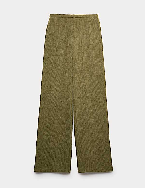 Geborstelde, geribbelde broek met wijde pijpen - BE