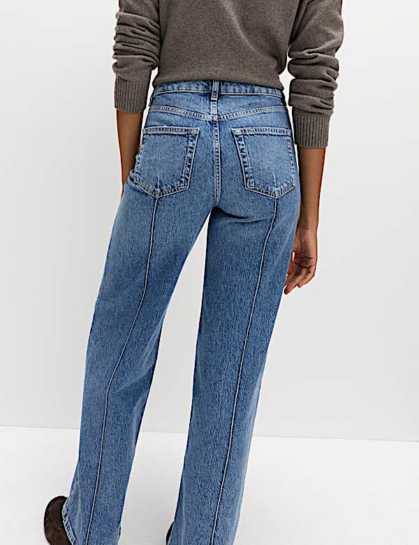 High Waisted Pintuck Wide Leg Jeans