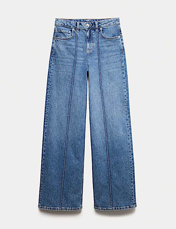 High Waisted Pintuck Wide Leg Jeans - TW
