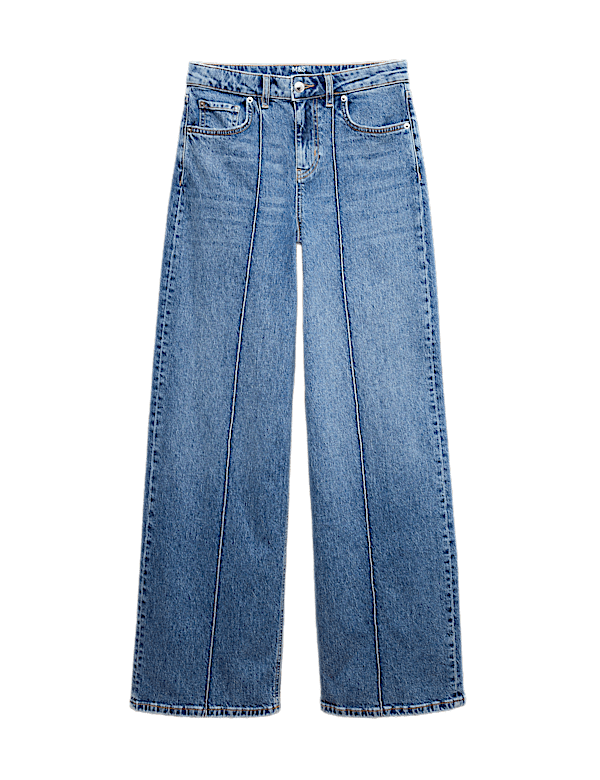 High Waisted Pintuck Wide Leg Jeans