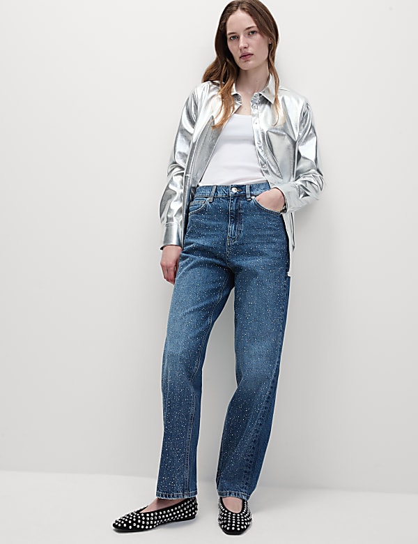 Embellished High Waisted Straight Leg Jeans DARK INDIGO Jeans M S PT
