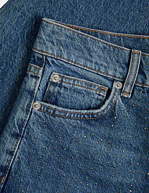 Embellished High Waisted Ankle Grazer Jeans