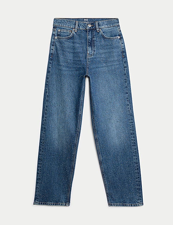 Embellished High Waisted Ankle Grazer Jeans - SK