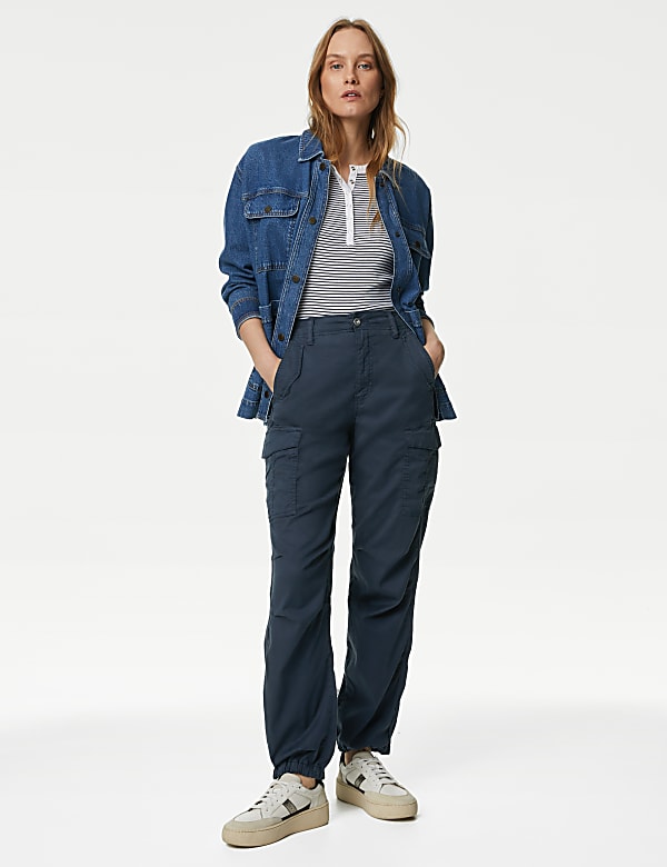 Lyocell Rich Cargo Straight Leg Trousers DARK NAVY Trousers M S JE