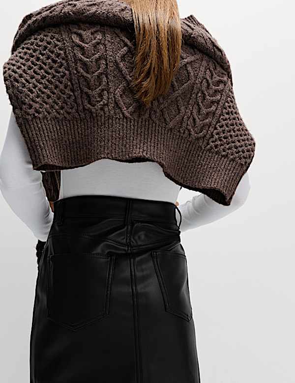 Faux Leather Midi Split Front A-Line Skirt
