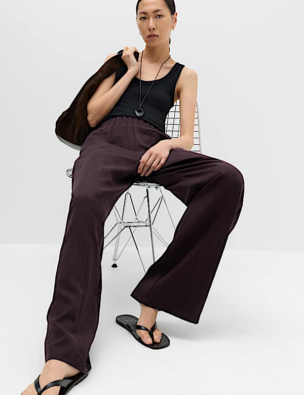 Lyocell Rich Elasticated Waist Wide Leg Trousers